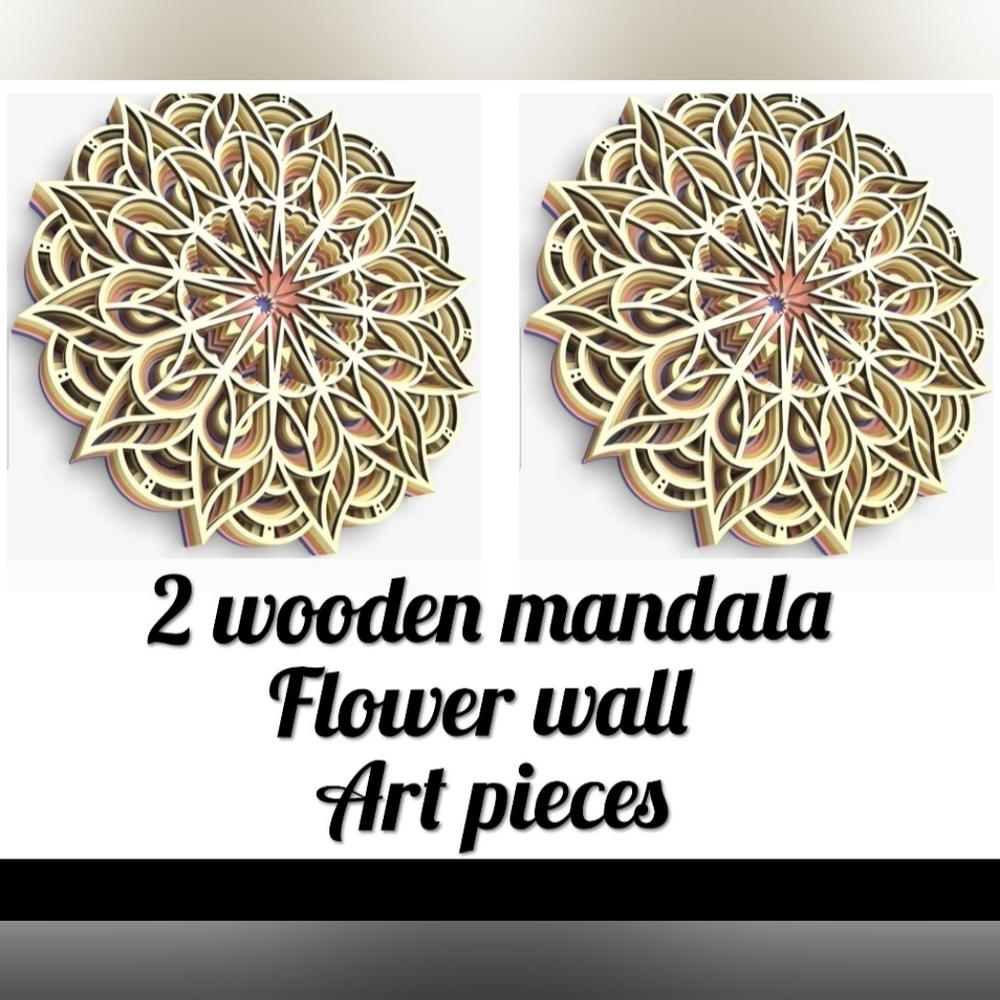 2 Wooden Mandala Flower Wall Art pieces
